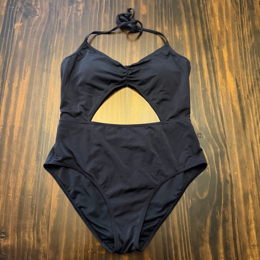 Abercrombie & Fitch Navy Blue One-Piece Halter Cutout Swimsuit Women's Size M - Picture 1 of 5